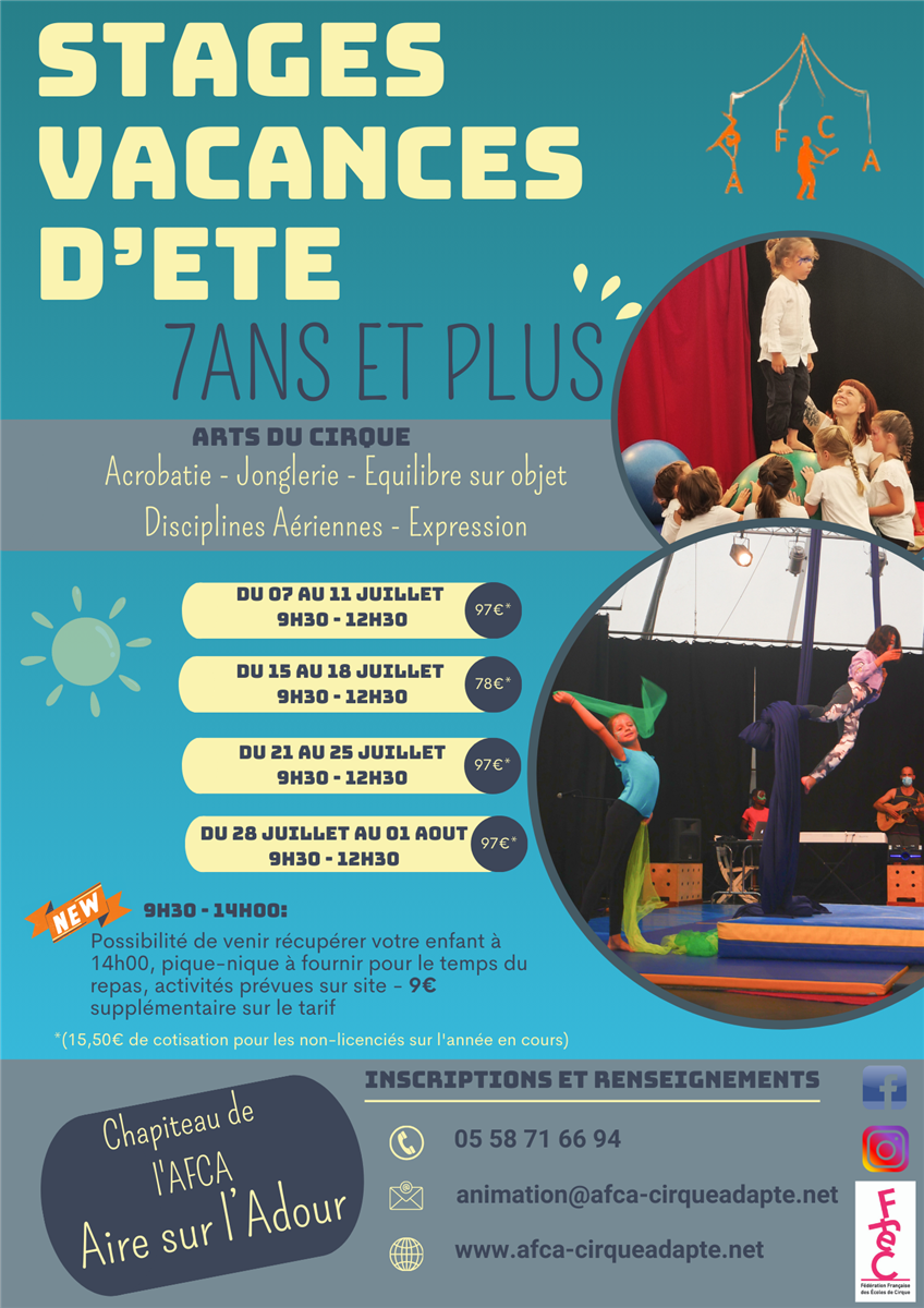 Stages d'été de cirque à Aire sur l'Adour enfa ...